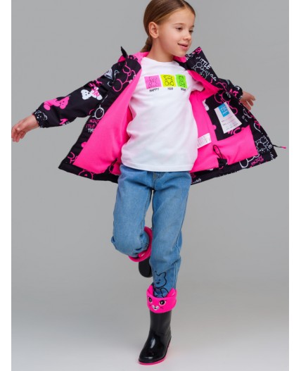 Куртка текстильная с полиуретановым покрытием для девочек (ветровка) черный,фуксия,белый