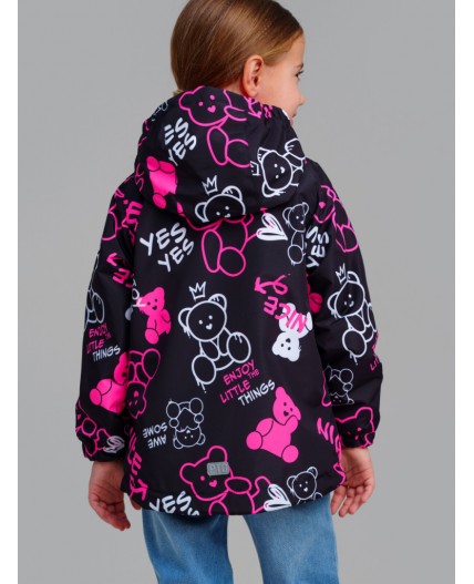 Куртка текстильная с полиуретановым покрытием для девочек (ветровка) черный,фуксия,белый