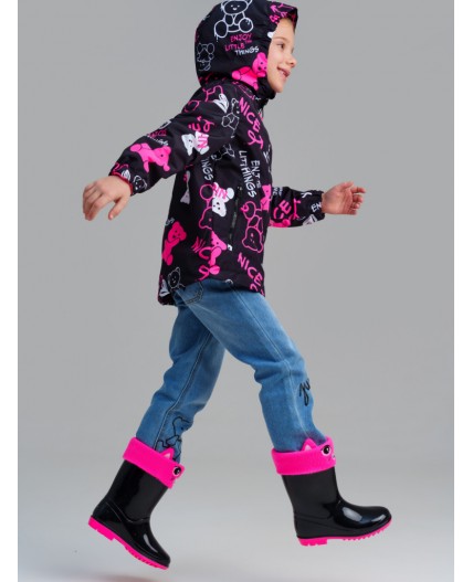 Куртка текстильная с полиуретановым покрытием для девочек (ветровка) черный,фуксия,белый