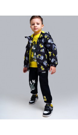 Куртка текстильная с полиуретановым покрытием для мальчиков (ветровка) черный,белый,жёлтый
