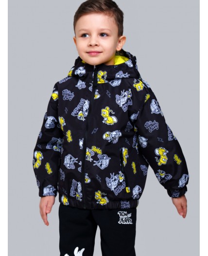 Куртка текстильная с полиуретановым покрытием для мальчиков (ветровка) черный,белый,жёлтый