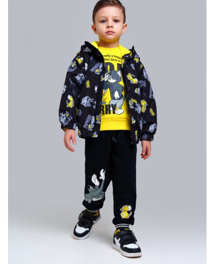 Куртка текстильная с полиуретановым покрытием для мальчиков (ветровка) черный,белый,жёлтый