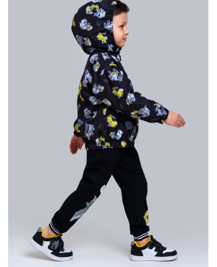 Куртка текстильная с полиуретановым покрытием для мальчиков (ветровка) черный,белый,жёлтый