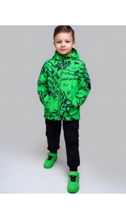 Куртка текстильная с полиуретановым покрытием для мальчиков (ветровка) светло-зеленый,черный