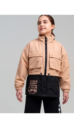 Куртка текстильная с полиуретановым покрытием для девочек (ветровка) бежевый,черный