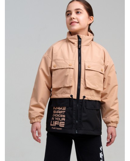 Куртка текстильная с полиуретановым покрытием для девочек (ветровка) бежевый,черный