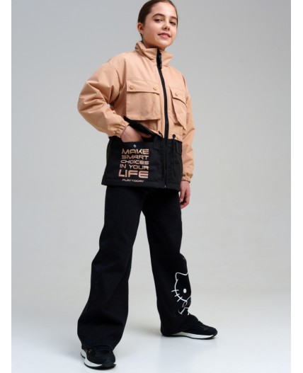 Куртка текстильная с полиуретановым покрытием для девочек (ветровка) бежевый,черный