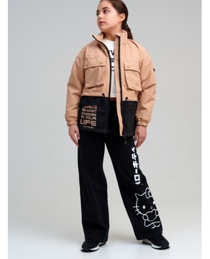 Куртка текстильная с полиуретановым покрытием для девочек (ветровка) бежевый,черный