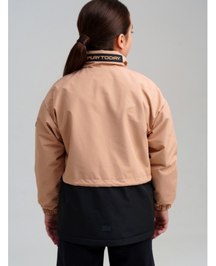 Куртка текстильная с полиуретановым покрытием для девочек (ветровка) бежевый,черный