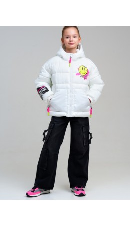 Куртка текстильная с полиуретановым покрытием для девочек белый,фуксия,светло-зеленый