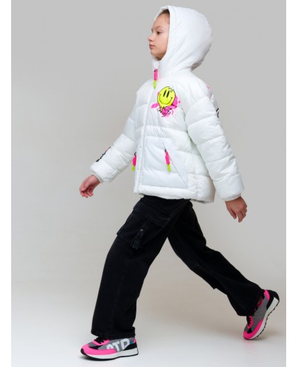 Куртка текстильная с полиуретановым покрытием для девочек белый,фуксия,светло-зеленый