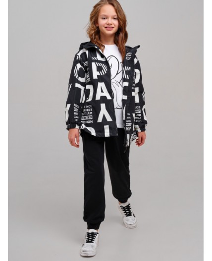 Куртка текстильная с полиуретановым покрытием для девочек (ветровка) черный,белый