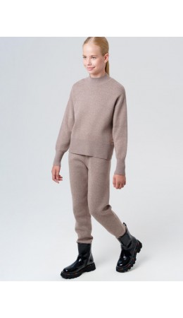 Комплект трикотажный для девочек: джемпер, брюки бежевый