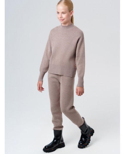 Комплект трикотажный для девочек: джемпер, брюки бежевый