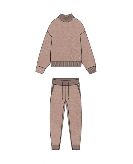 Комплект трикотажный для девочек: джемпер, брюки бежевый