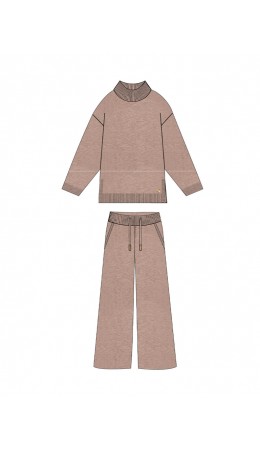 Комплект трикотажный для девочек: джемпер, брюки бежевый