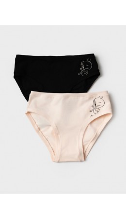 Трусы трикотажные для девочек, 2 шт в комплекте черный,бежевый