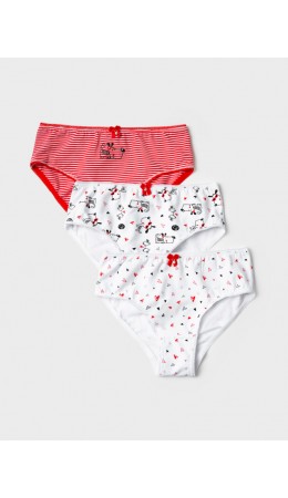 Трусы трикотажные для девочек, 3 шт в комплекте красный,белый
