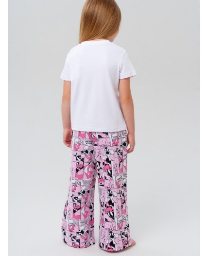 Комплект трикотажный для девочек: фуфайка (футболка), брюки белый,розовый