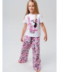 Комплект трикотажный для девочек: фуфайка (футболка), брюки белый,розовый