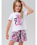 Комплект трикотажный для девочек: фуфайка (футболка), шорты белый,розовый