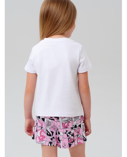 Комплект трикотажный для девочек: фуфайка (футболка), шорты белый,розовый