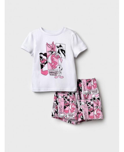 Комплект трикотажный для девочек: фуфайка (футболка), шорты белый,розовый