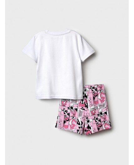 Комплект трикотажный для девочек: фуфайка (футболка), шорты белый,розовый