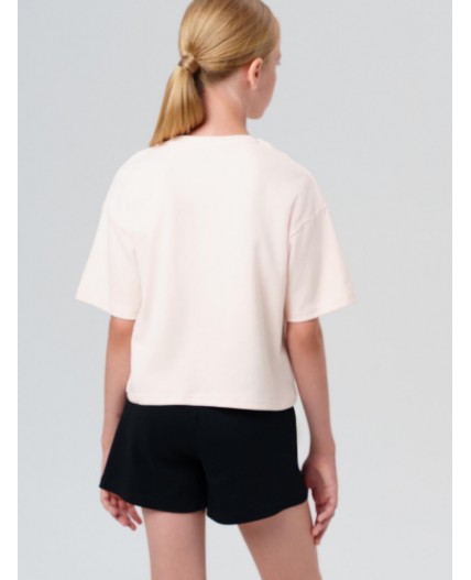 Комплект трикотажный для девочек: фуфайка (футболка), шорты бежевый,черный