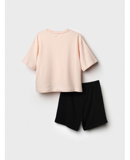 Комплект трикотажный для девочек: фуфайка (футболка), шорты бежевый,черный