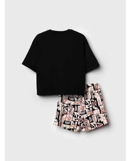 Комплект трикотажный для девочек: фуфайка (футболка), шорты черный,бежевый