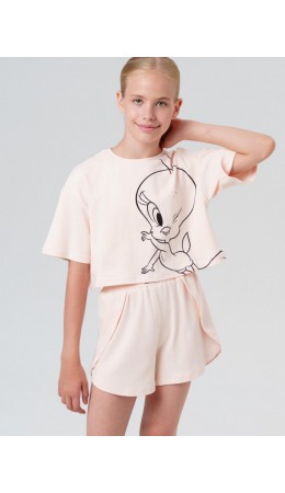 Пижама трикотажная для девочек бежевый