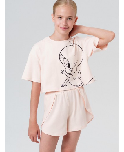 Пижама трикотажная для девочек бежевый