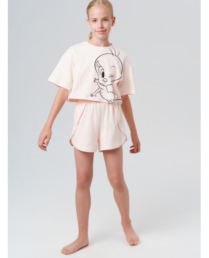 Пижама трикотажная для девочек бежевый