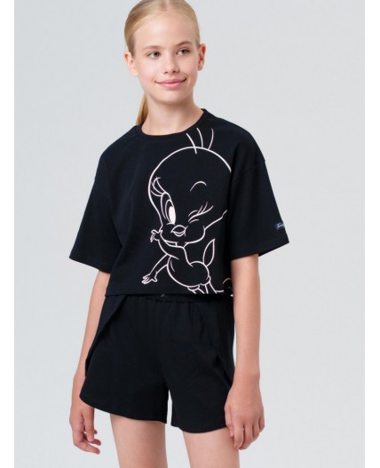 Пижама трикотажная для девочек черный