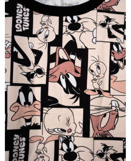 Комплект трикотажный для девочек: фуфайка (футболка), брюки бежевый,черный