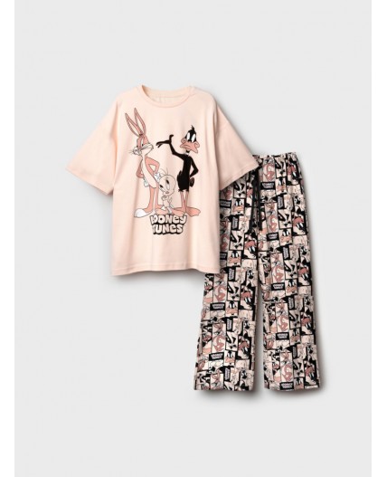 Комплект трикотажный для девочек: фуфайка (футболка), брюки бежевый