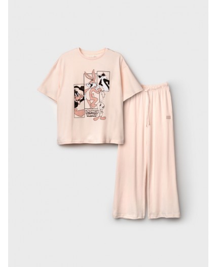 Комплект трикотажный для девочек: фуфайка (футболка), брюки бежевый