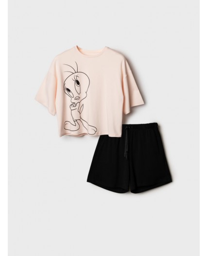 Комплект трикотажный для женщин: фуфайка (футболка), шорты бежевый,черный