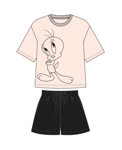 Комплект трикотажный для женщин: фуфайка (футболка), шорты бежевый,черный