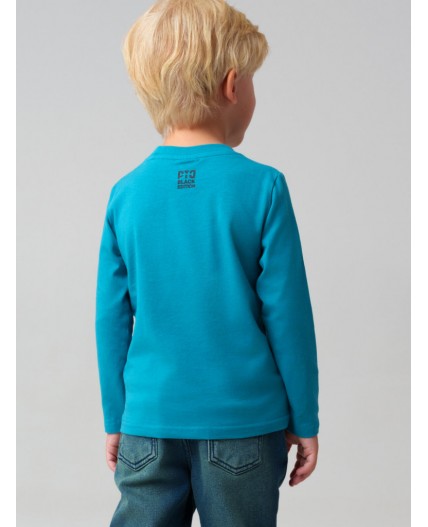 Фуфайка трикотажная для мальчиков (футболка с длинными рукавами) бирюзовый