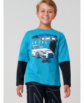Фуфайка трикотажная для мальчиков (футболка с длинными рукавами) черный,бирюзовый