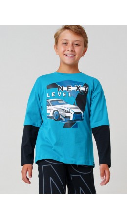 Фуфайка трикотажная для мальчиков (футболка с длинными рукавами) черный,бирюзовый