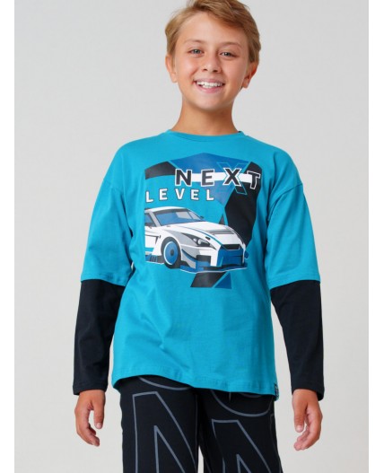 Фуфайка трикотажная для мальчиков (футболка с длинными рукавами) черный,бирюзовый
