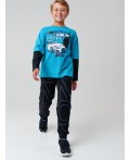 Фуфайка трикотажная для мальчиков (футболка с длинными рукавами) черный,бирюзовый