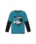 Фуфайка трикотажная для мальчиков (футболка с длинными рукавами) черный,бирюзовый