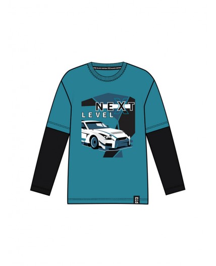 Фуфайка трикотажная для мальчиков (футболка с длинными рукавами) черный,бирюзовый