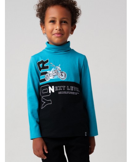 Водолазка трикотажная для мальчиков черный,бирюзовый