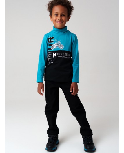Водолазка трикотажная для мальчиков черный,бирюзовый