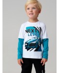 Фуфайка трикотажная для мальчиков (футболка с длинными рукавами) белый,бирюзовый